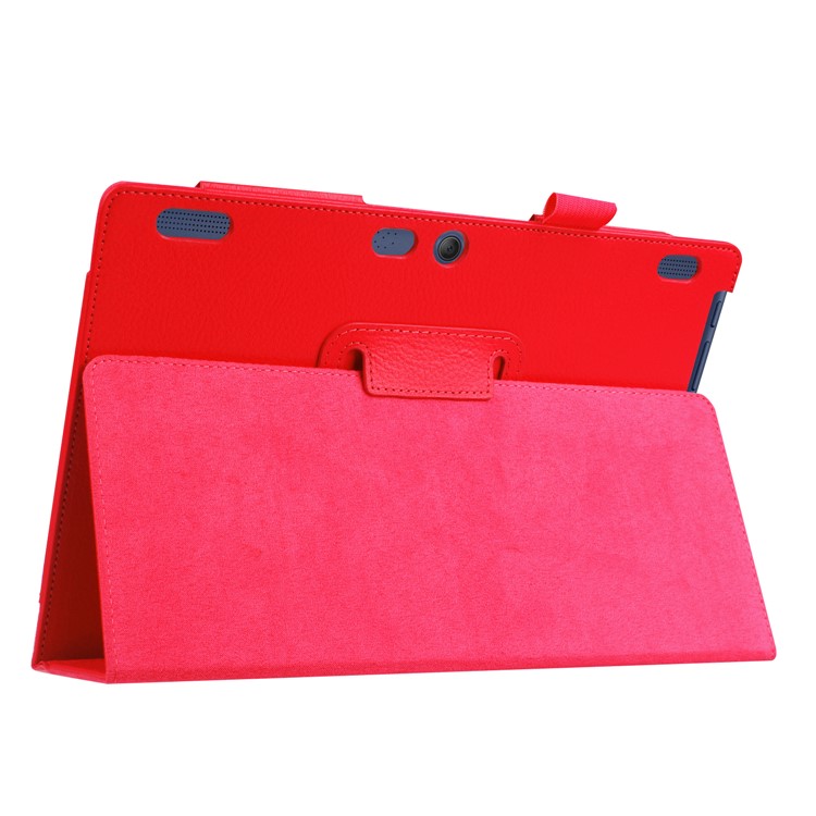 Litchi Grain Flip Stand PU Leather Cover Case for Lenovo Tab 3 10 Plus Tablet - Red-8