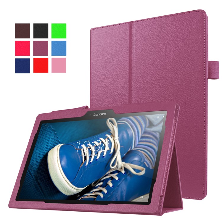 Litchi Grain PU Leather Stand Case Cover for Lenovo Tab 3 10 Plus Tablet - Purple-1