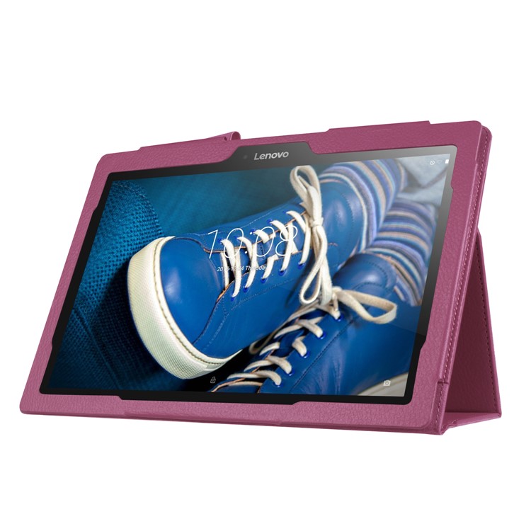 Litchi Grain PU Leather Stand Case Cover for Lenovo Tab 3 10 Plus Tablet - Purple-7