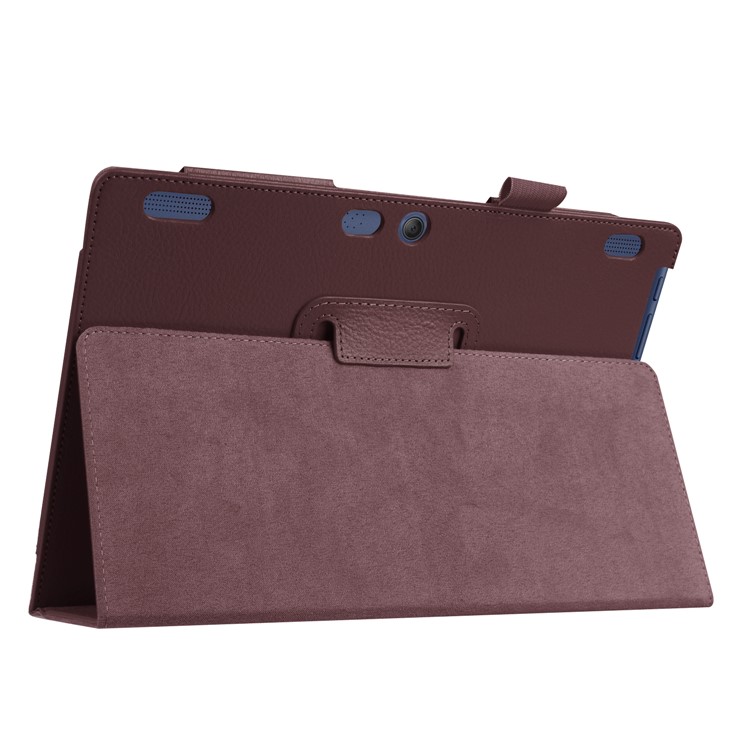 Litchi Grain Stand Leather Case Accessory for Lenovo Tab 3 10 Plus Tablet - Brown-8