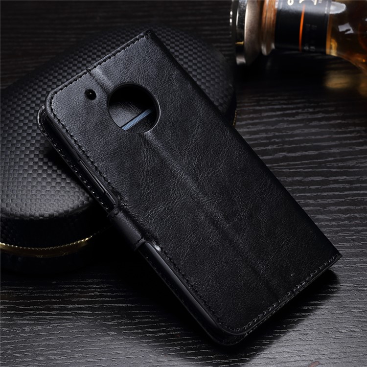 Crazy Horse Leather Wallet Case for Motorola Moto G5 - Black-2