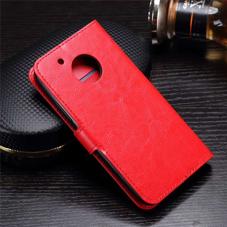 Crazy Horse Leather Wallet Cover Case for Motorola Moto G5 - Red-2