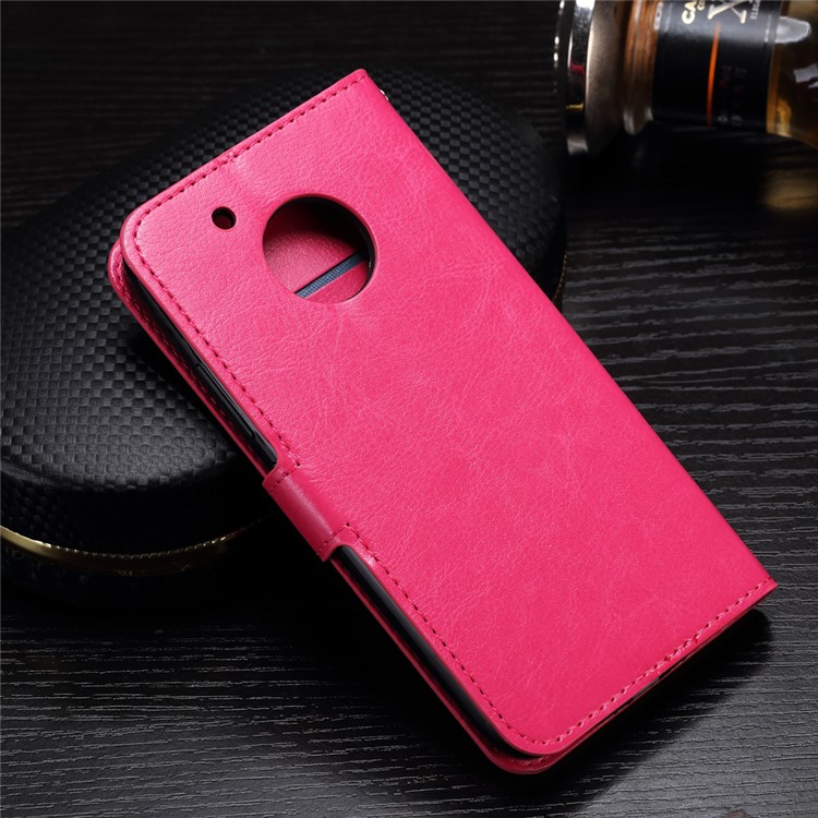 Crazy Horse Leather Wallet Case Cover for Motorola Moto G5 - Rose-2