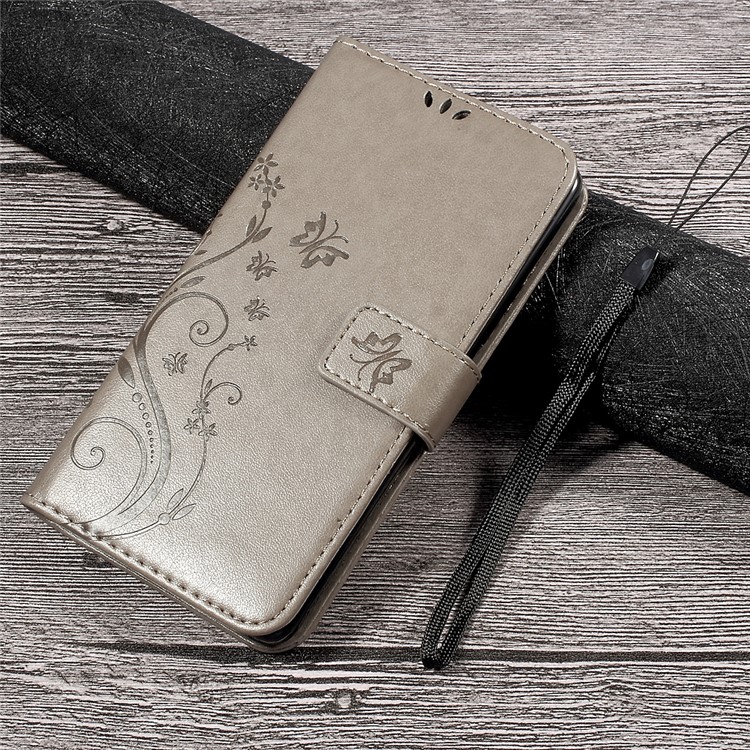 Wallet Leather Case with Imprinted Butterfly Flower for Lenovo P2 - Grey-1