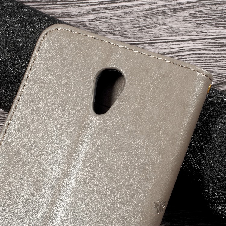 Wallet Leather Case with Imprinted Butterfly Flower for Lenovo P2 - Grey-10