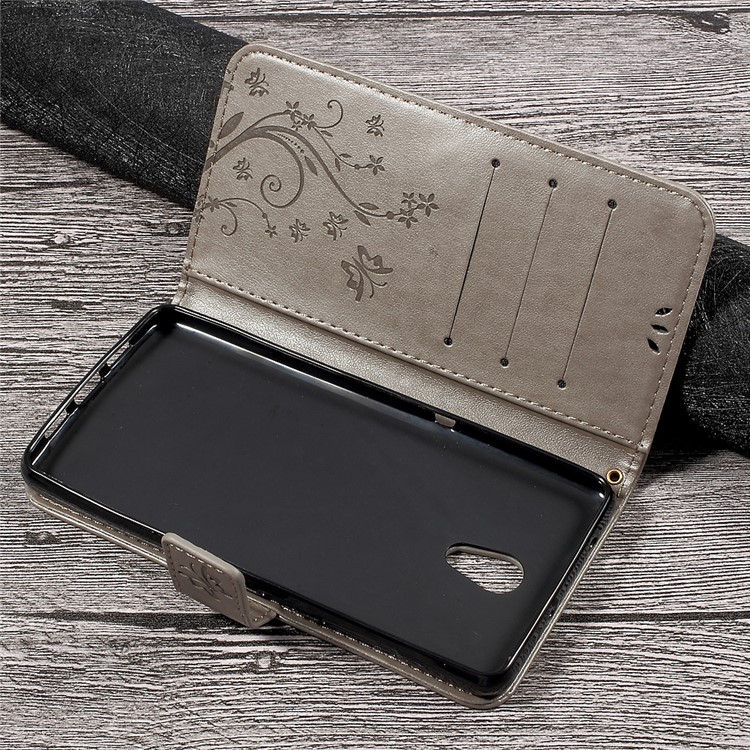 Wallet Leather Case with Imprinted Butterfly Flower for Lenovo P2 - Grey-11