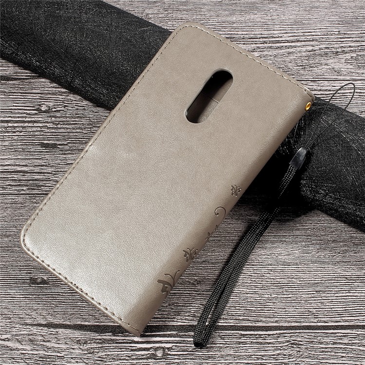Wallet Leather Case with Imprinted Butterfly Flower for Lenovo P2 - Grey-2