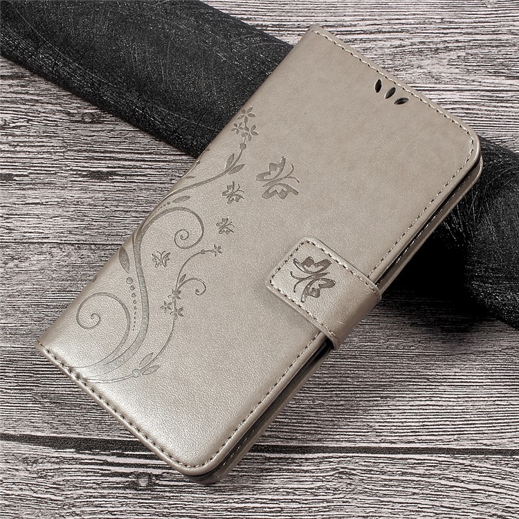 Wallet Leather Case with Imprinted Butterfly Flower for Lenovo P2 - Grey-3
