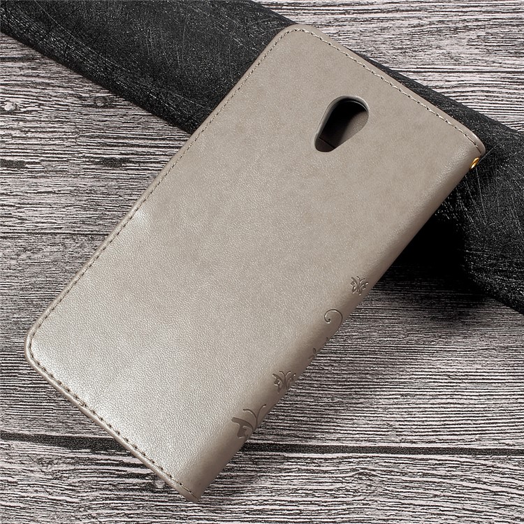 Wallet Leather Case with Imprinted Butterfly Flower for Lenovo P2 - Grey-4