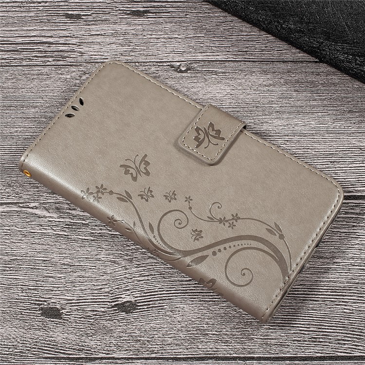 Wallet Leather Case with Imprinted Butterfly Flower for Lenovo P2 - Grey-5