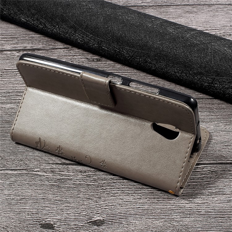 Wallet Leather Case with Imprinted Butterfly Flower for Lenovo P2 - Grey-6