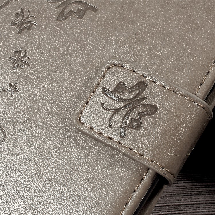 Wallet Leather Case with Imprinted Butterfly Flower for Lenovo P2 - Grey-8