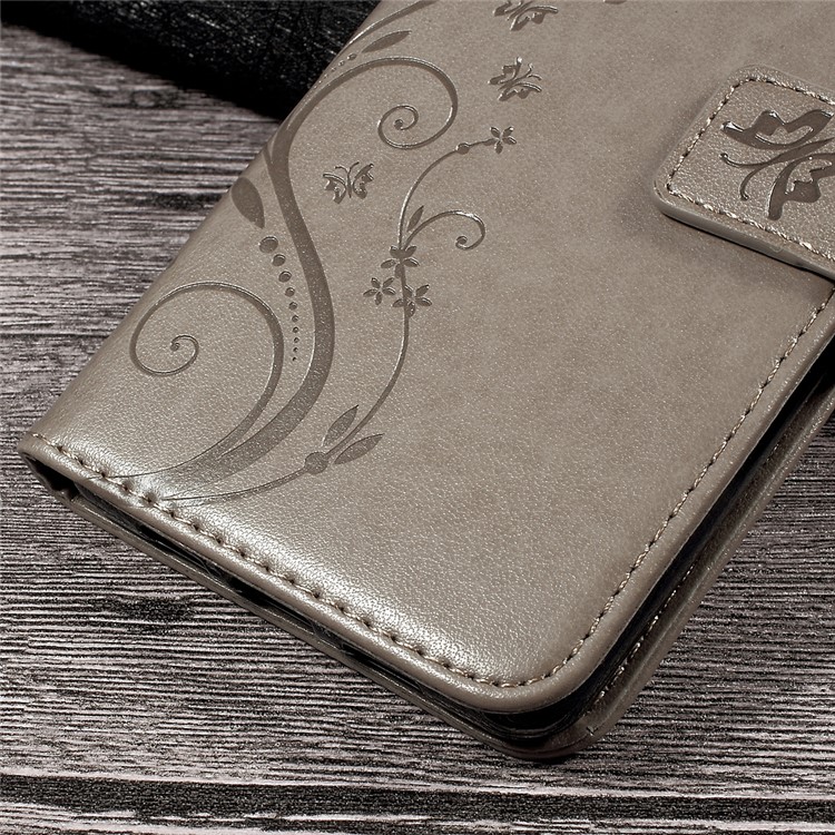 Wallet Leather Case with Imprinted Butterfly Flower for Lenovo P2 - Grey-9
