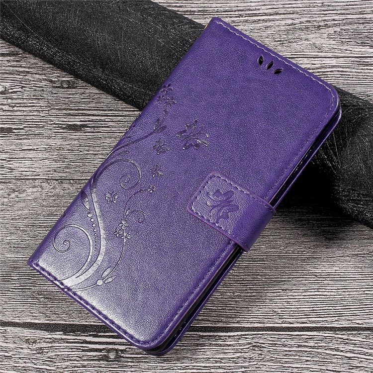 Imprinted Butterfly Flower Wallet Leather Protective Case for Lenovo P2 - Purple-1