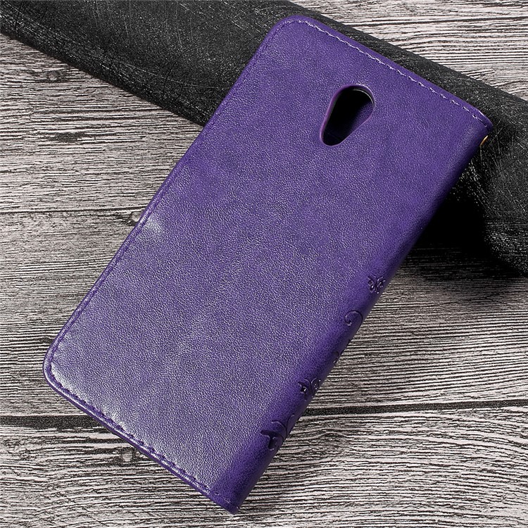 Imprinted Butterfly Flower Wallet Leather Protective Case for Lenovo P2 - Purple-2
