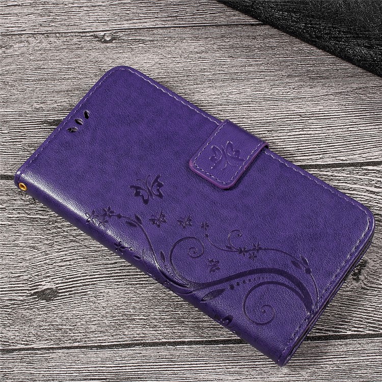 Imprinted Butterfly Flower Wallet Leather Protective Case for Lenovo P2 - Purple-3