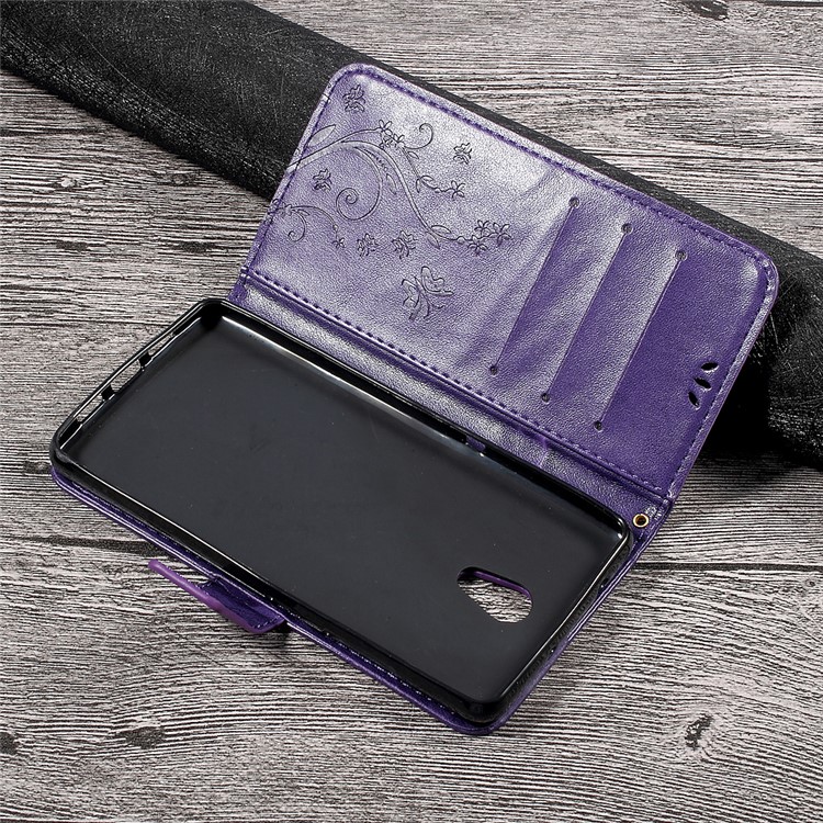 Imprinted Butterfly Flower Wallet Leather Protective Case for Lenovo P2 - Purple-5