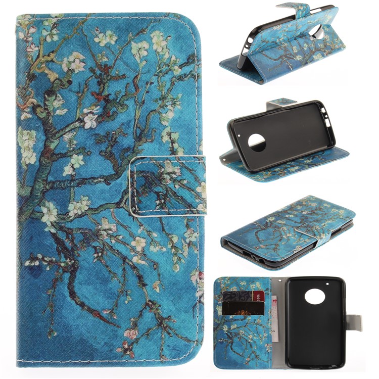 Pattern Printing Magnetic Leather Stand Case for Motorola Moto G5 Plus - Tree with Flowers-1