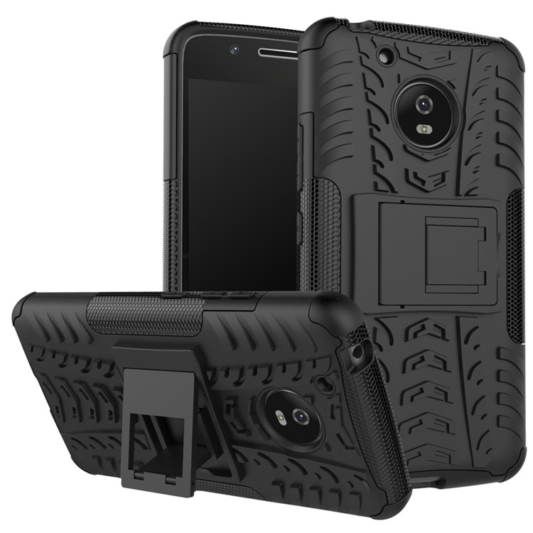For Motorola Moto G5 Tyre Pattern Kickstand PC + TPU Back Case Accessory - Black-1