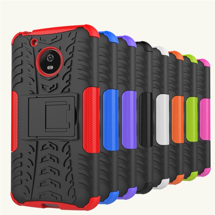 For Motorola Moto G5 Tyre Pattern Kickstand PC + TPU Back Case Accessory - Black-14