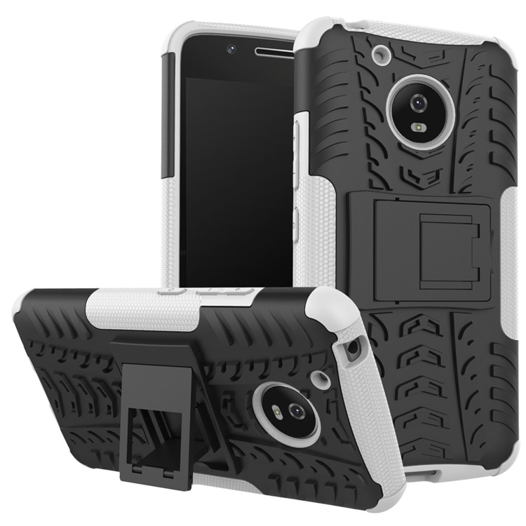 2-in-1 Tyre Pattern Kickstand PC + TPU Hybrid Phone Case for Motorola Moto G5 - White-1
