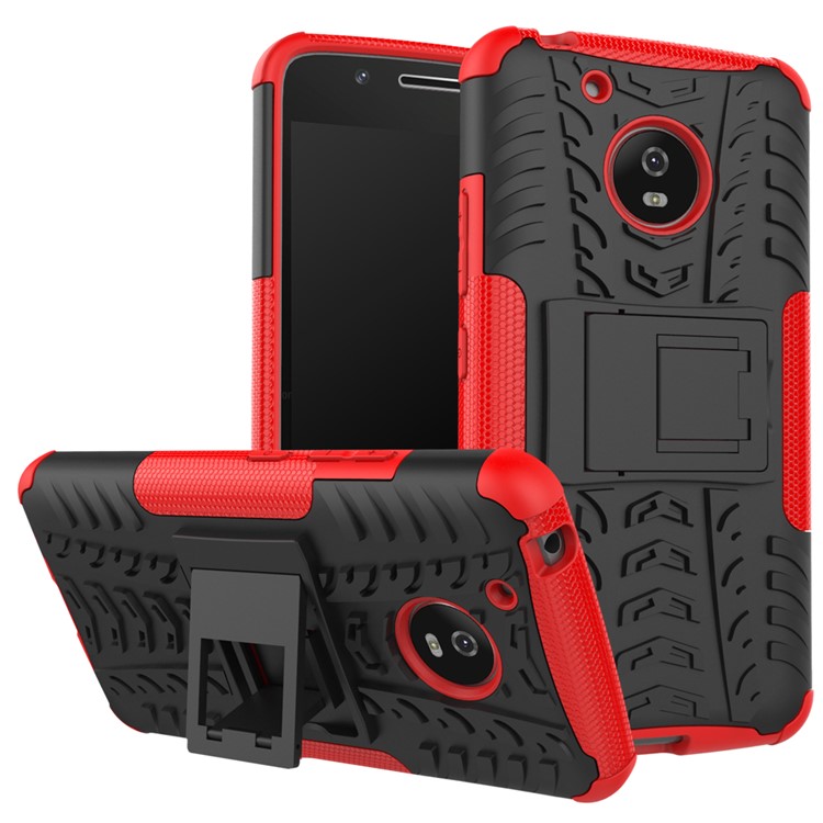 2-in-1 Tyre Pattern PC + TPU Hybrid Kickstand Cover Shell for Motorola Moto G5 - Red-1