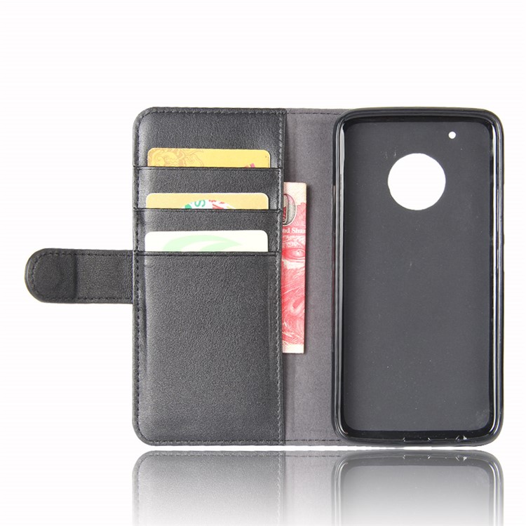 Genuine Split Wallet Leather Protection Cell Phone Case for Motorola Moto G5 Plus - Black-4