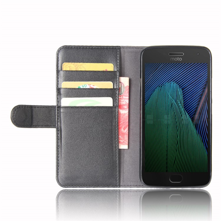 Genuine Split Wallet Leather Protection Cell Phone Case for Motorola Moto G5 Plus - Black-5