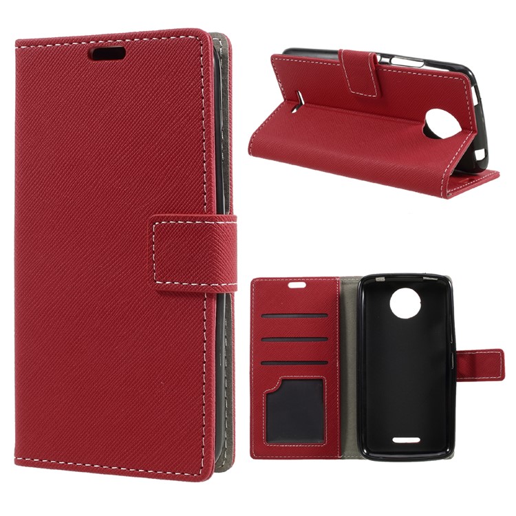 Cross Texture Wallet Leather Stand Mobile Phone Case for Motorola Moto C - Red-1