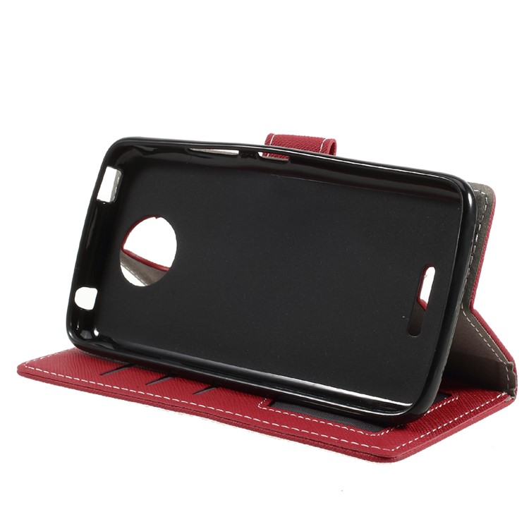 Cross Texture Wallet Leather Stand Mobile Phone Case for Motorola Moto C - Red-3