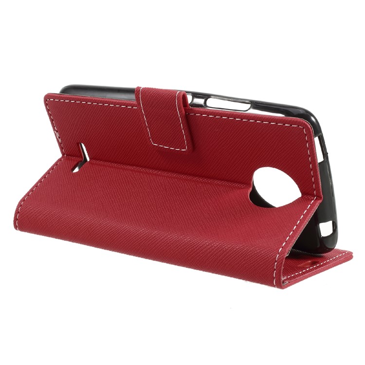 Cross Texture Wallet Leather Stand Mobile Phone Case for Motorola Moto C - Red-4