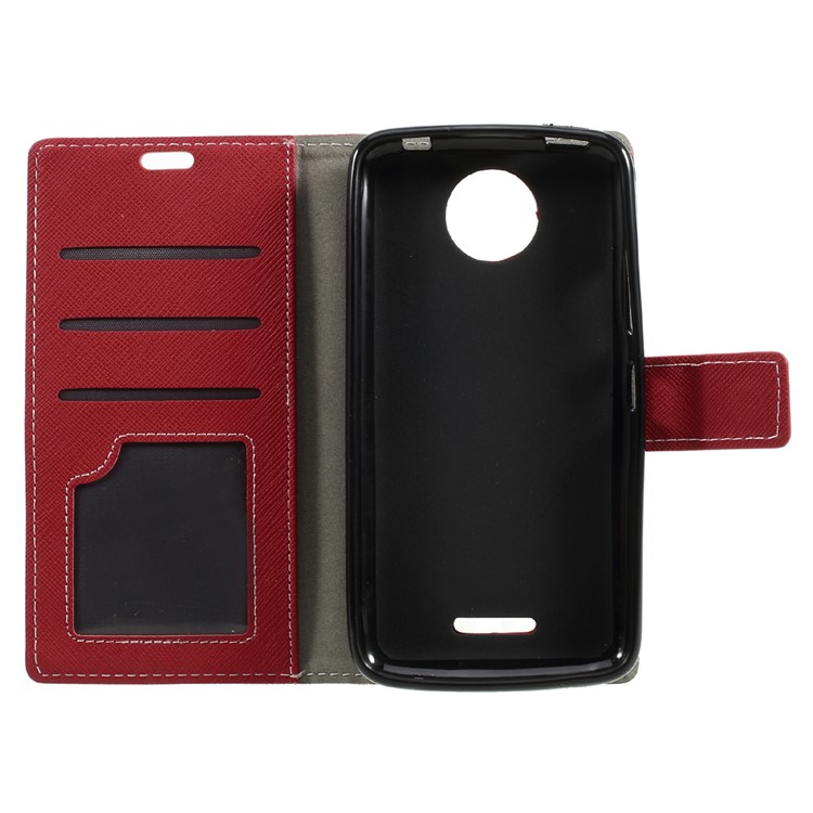 Cross Texture Wallet Leather Stand Mobile Phone Case for Motorola Moto C - Red-5