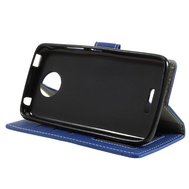Cross Texture Leather Stand Case Cover with Card Slots for Motorola Moto C - Blue-3