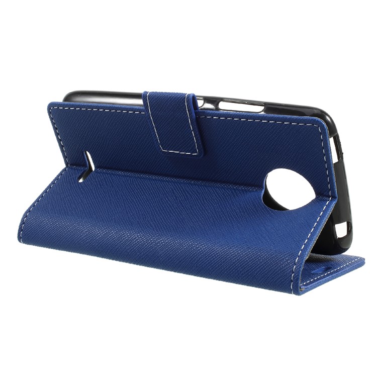 Cross Texture Leather Stand Case Cover with Card Slots for Motorola Moto C - Blue-4