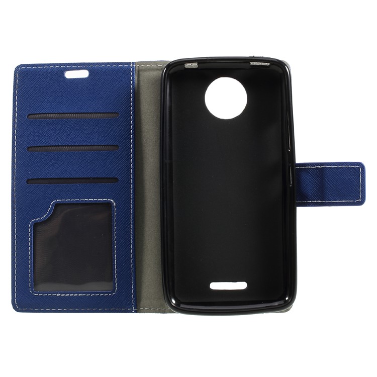 Cross Texture Leather Stand Case Cover with Card Slots for Motorola Moto C - Blue-5