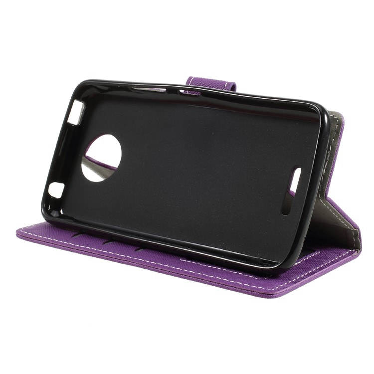 Cross Texture PU Leather Card Holder Protection Case for Motorola Moto C - Purple-3