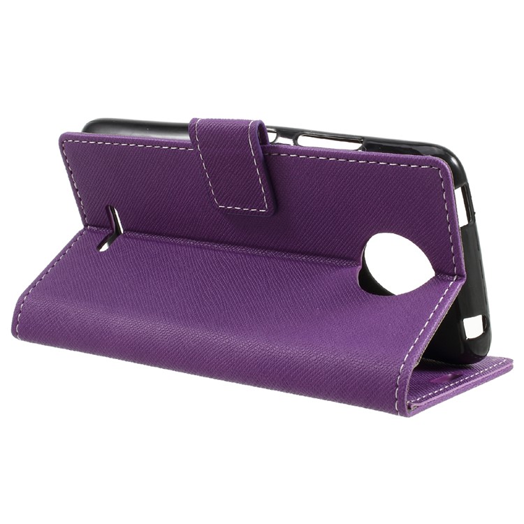 Cross Texture PU Leather Card Holder Protection Case for Motorola Moto C - Purple-4