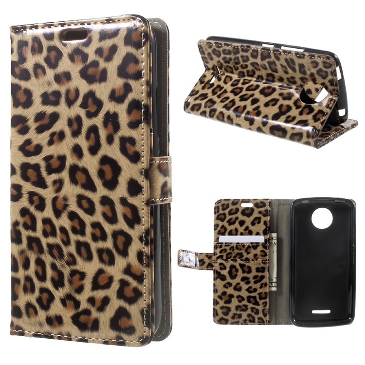 Leopard Pattern PU Leather Flip Stand Case with Card Slots for Motorola Moto C-1