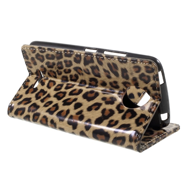Leopard Pattern PU Leather Flip Stand Case with Card Slots for Motorola Moto C-4