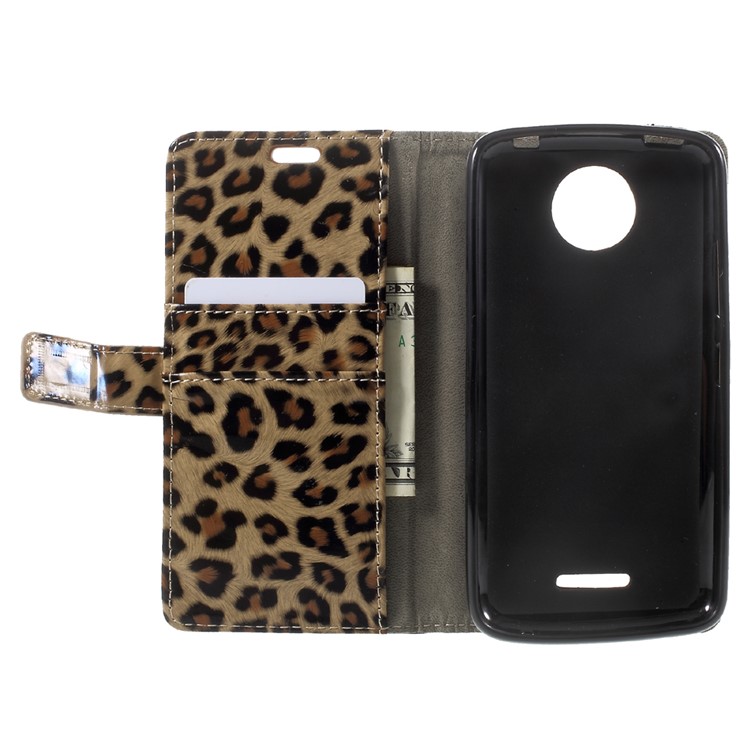 Leopard Pattern PU Leather Flip Stand Case with Card Slots for Motorola Moto C-5