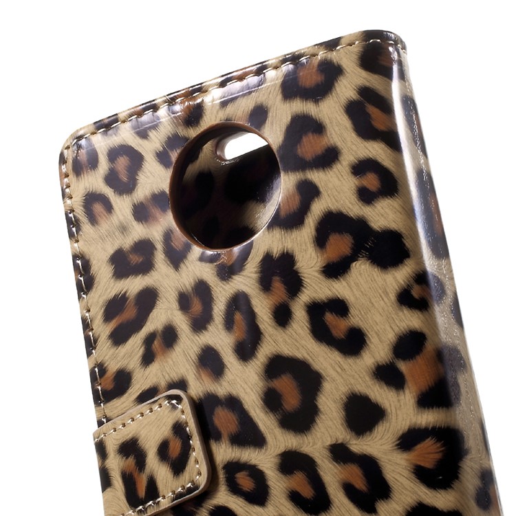 Leopard Pattern PU Leather Flip Stand Case with Card Slots for Motorola Moto C-6