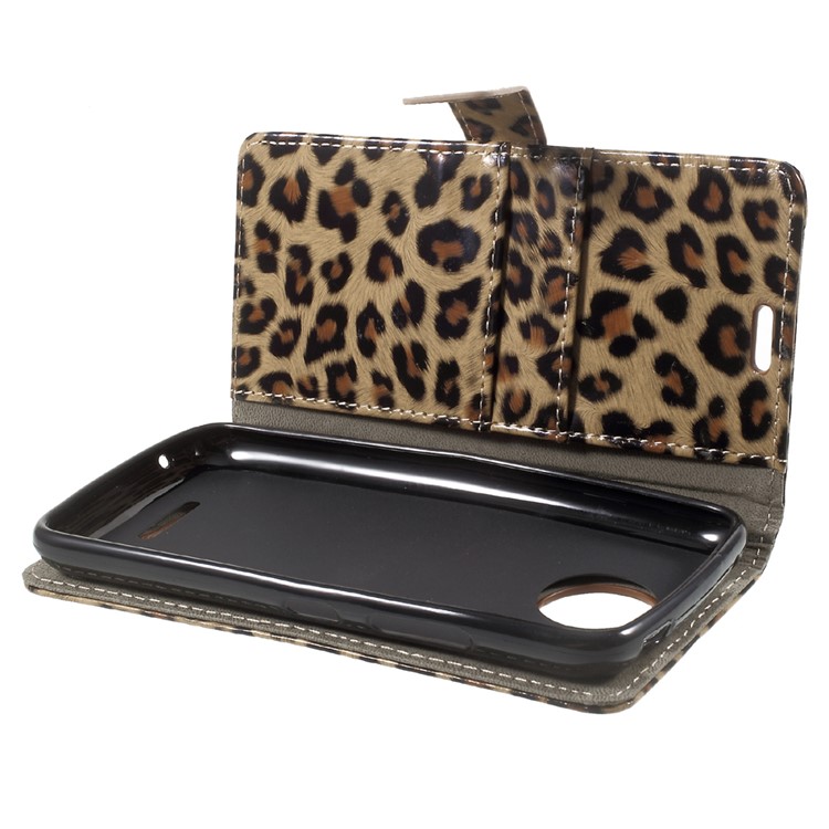 Leopard Pattern PU Leather Flip Stand Case with Card Slots for Motorola Moto C-8