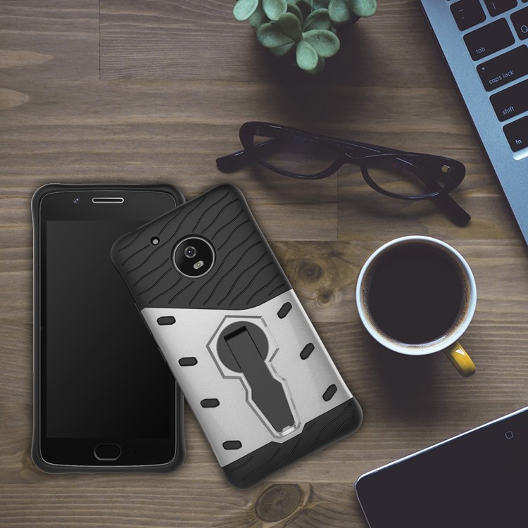 Armor PC + TPU Hybrid Case with Kickstand for Motorola Moto G5 - Silver-1