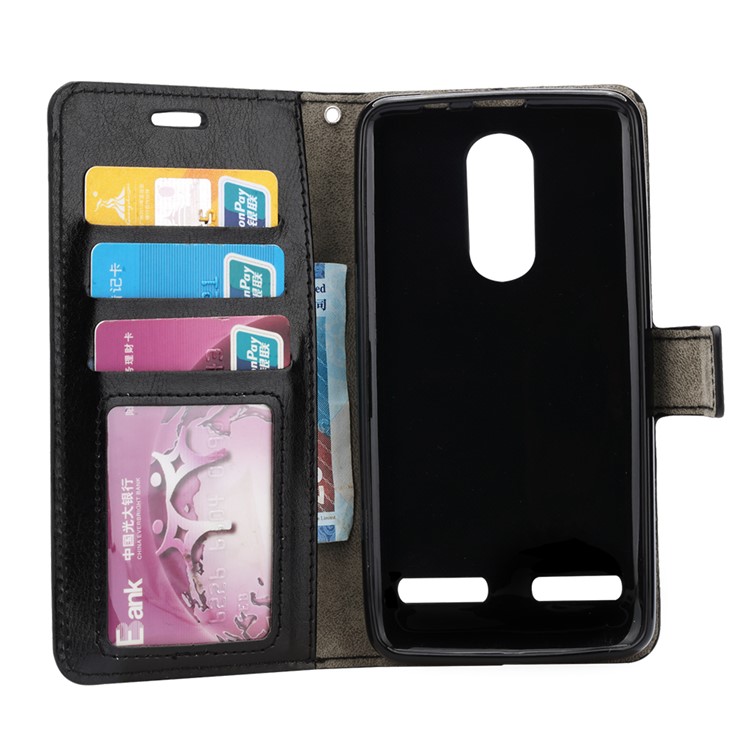 Crazy Horse Leather Wallet Cell Phone Casing with Stand for Lenovo K6 - Black-4