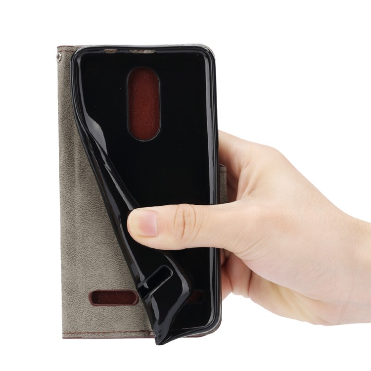 Crazy Horse Leather Wallet Cell Phone Casing with Stand for Lenovo K6 - Black-6
