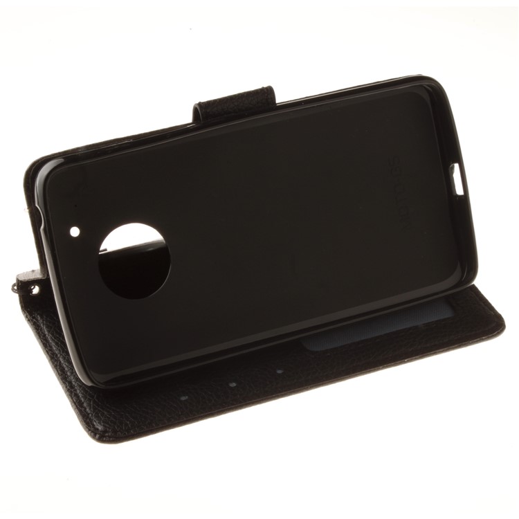 Litchi Skin PU Leather Mobile Casing with Card Slots for Motorola Moto G5 - Black-7