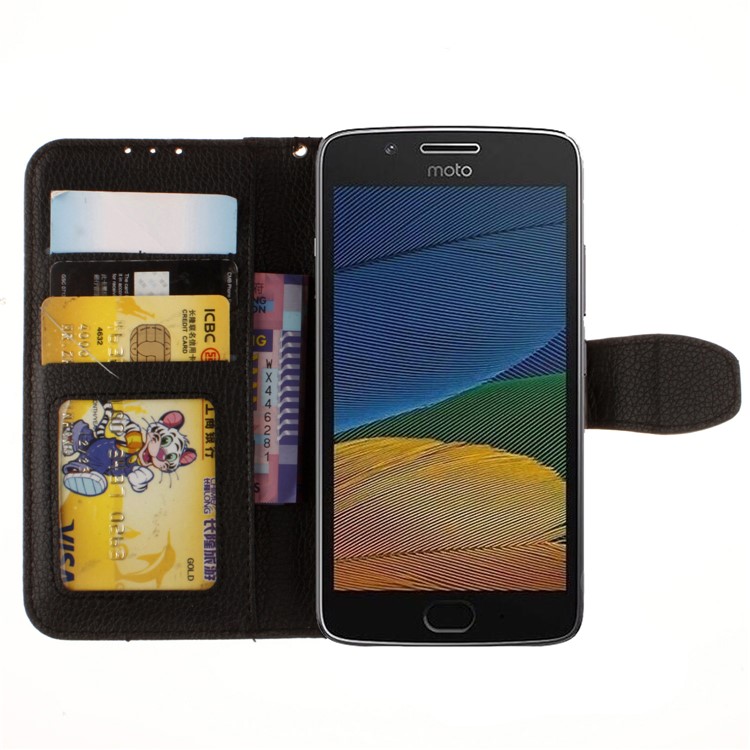 Litchi Skin PU Leather Mobile Casing with Card Slots for Motorola Moto G5 - Black-8