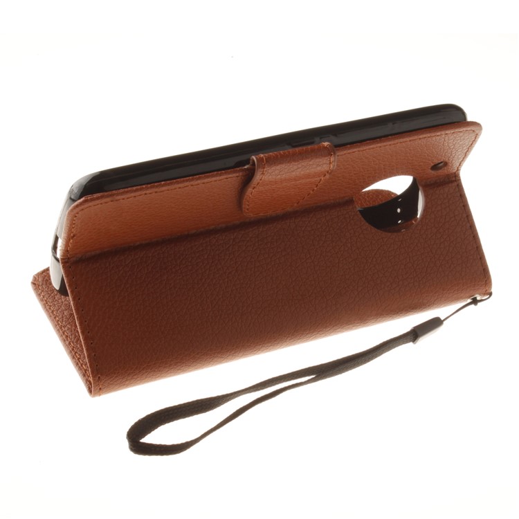 Litchi Skin PU Leather Phone Case with Card Slots for Motorola Moto G5 - Brown-6