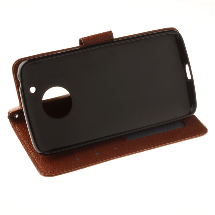 Litchi Skin PU Leather Phone Case with Card Slots for Motorola Moto G5 - Brown-7