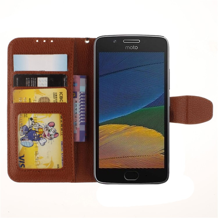 Litchi Skin PU Leather Phone Case with Card Slots for Motorola Moto G5 - Brown-8